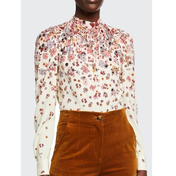 Veronica Beard Tops - Veronica Beard Sz 8 Fey Mock Neck Blouse Top Floral Silk Peasant Boho Office
